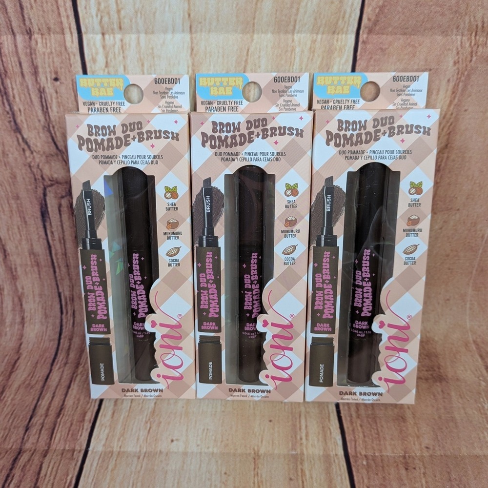 3 PK Ioni Brow Duo Pomade and Brush Dark Brown Longwear Vegan